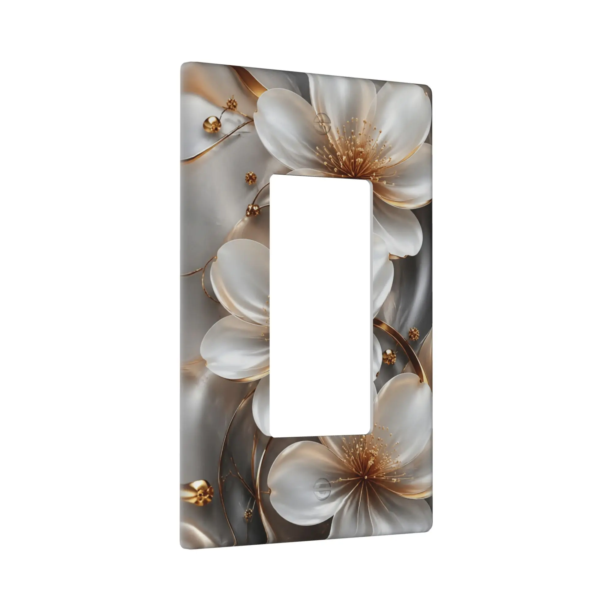 Modern White Flower Gold Line Art Light Switch Cover Decorative Floral Wall Plate Decorative Switch Plates And Outlet Covers Light Switch Cover Plate Decorative 1 Gang Rocker Wall Plate Bedroom Switch Plate Living Room Wall Decor Home Office Wall Plate