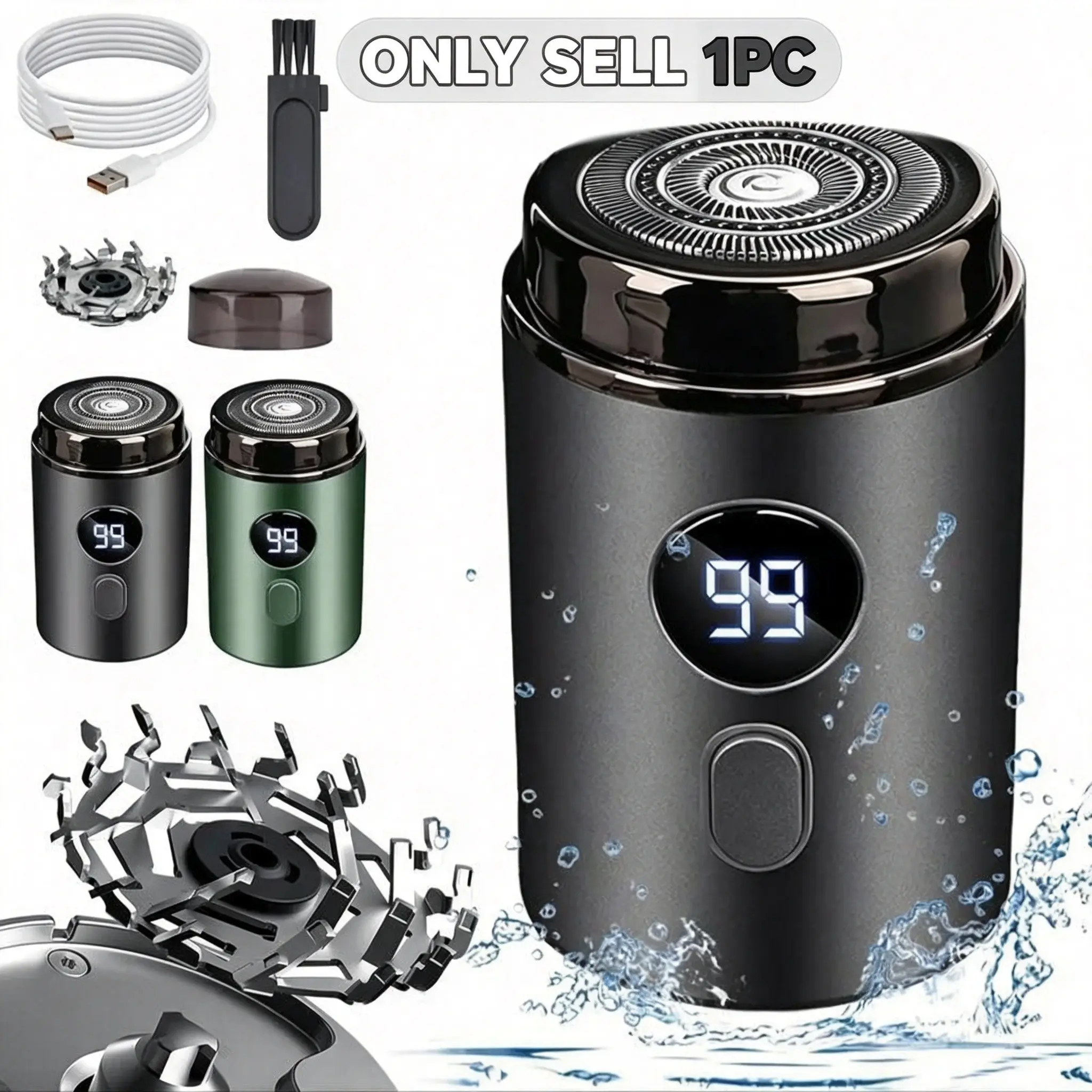Electric Mini Shaver, 1 Count Waterproof Portable USB Rechargeable Razor with LCD Display, Washable Precision Beard Trimmer for Men, Great for Travel and Home Use