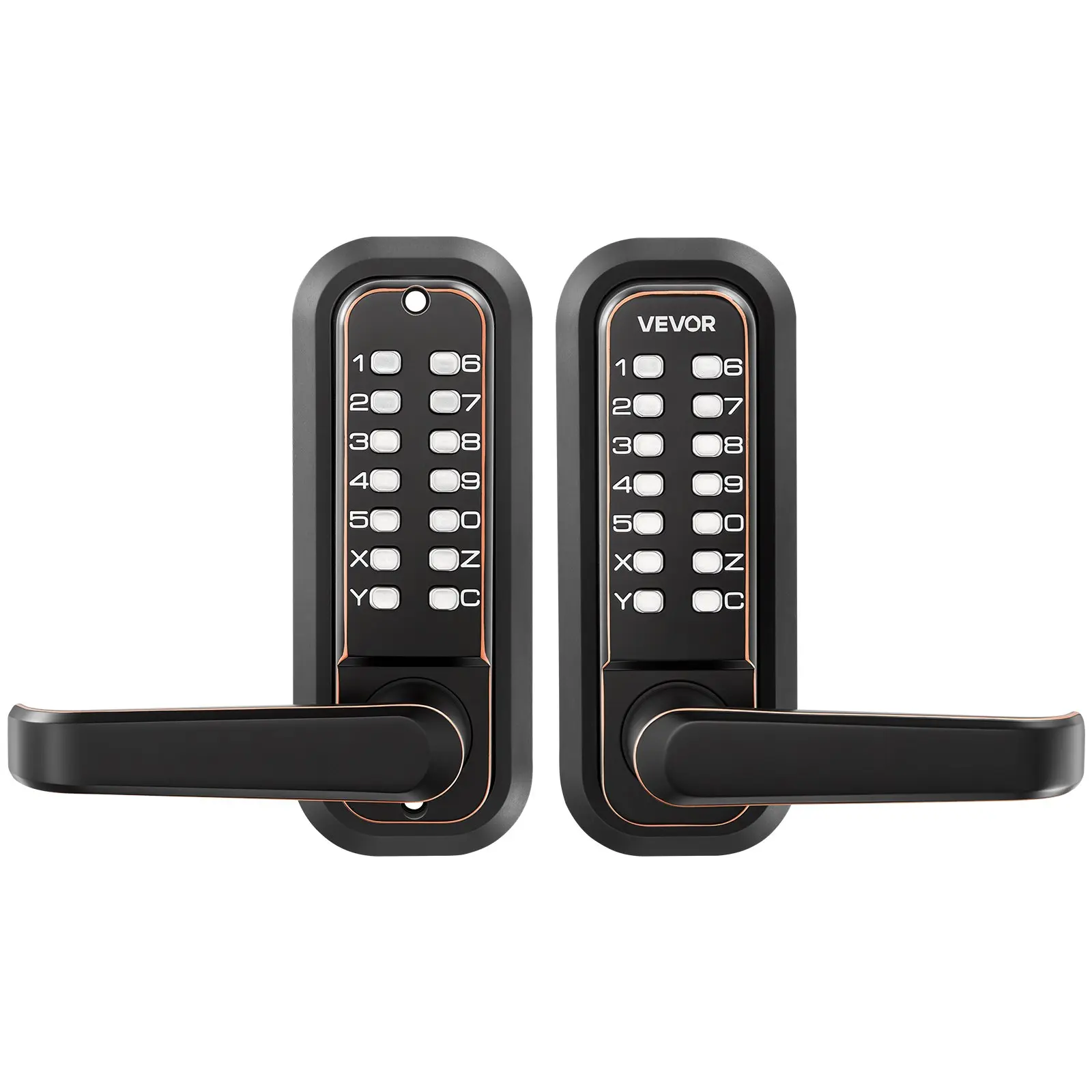 VEVOR Mechanical Keyless Entry Door Lock, 2.0 Code Upgrade, 4-7 Digits Code, Double-Sided Push Button Combination Keypad Door Lock with Handle, Auto Locking, for Indoor or Outdoor, Oil-Rubbed Bronze