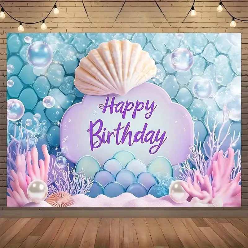 Printed Undersea Print Lightweight Mermaid Tapestry - Synthetic Birthday Backdrop Banner, Underwater Fantasy Wall Hanging, Polyester Photography Background Cloth for Baby Shower, Anniversary Party Decor, Studio Photo Booth Props, Prints, Vibrant