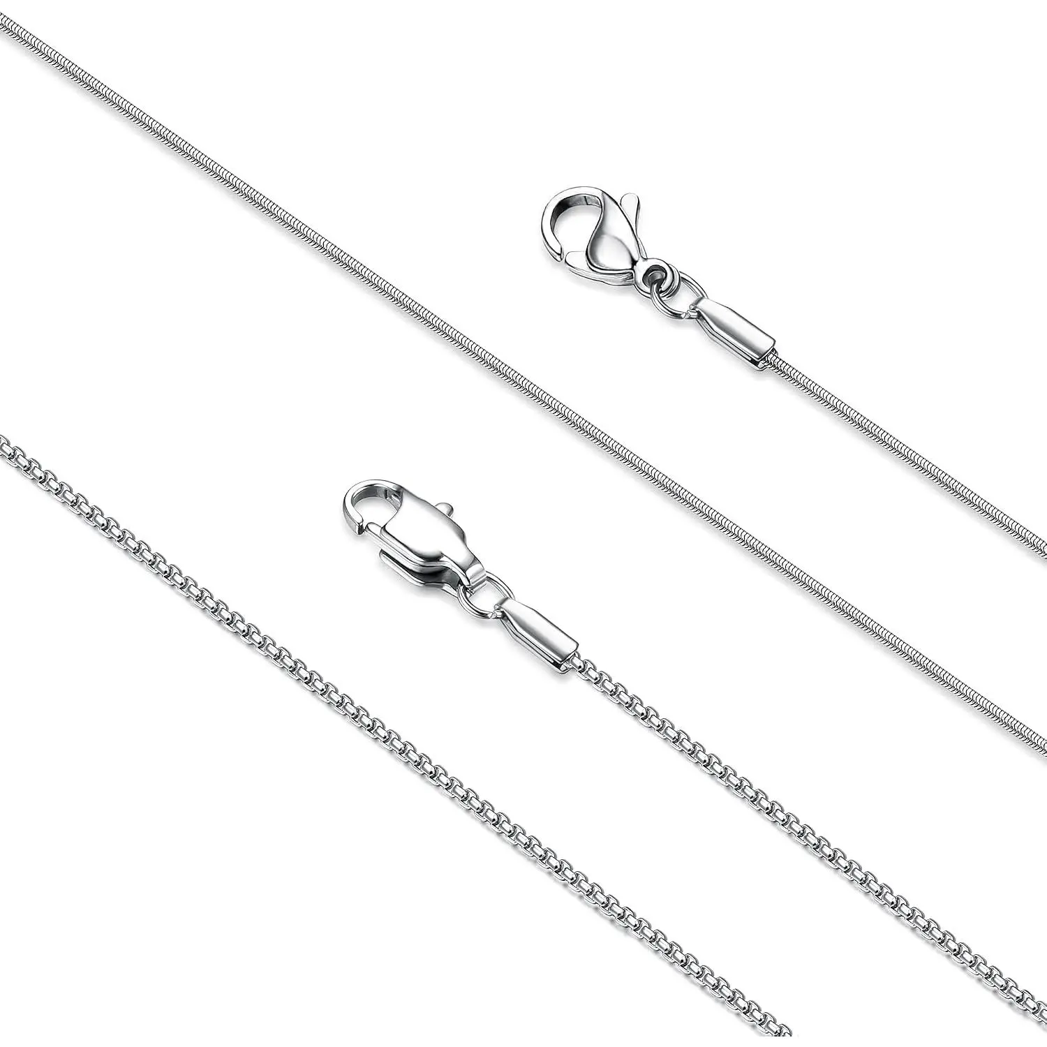 2 count Stainless Steel Chain Necklace for Women - 1mm Thin &   Chain Necklace -  Snake Box Necklace, 16 18 20 22 24 28 30 Inch
