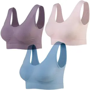 3-Pack Seamless Sports Bra Wirefree Yoga Bra with Removable Pads for Women