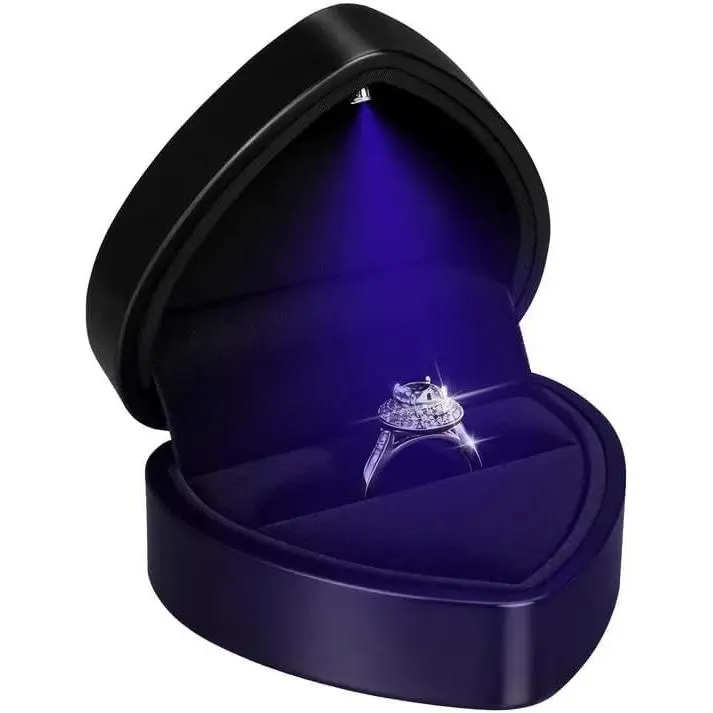 Engagement Ring Box with LED Lighted, Heart Shaped   Ring Box for Wedding Rings, Ceremony, Proposal, Anniversary Birthday