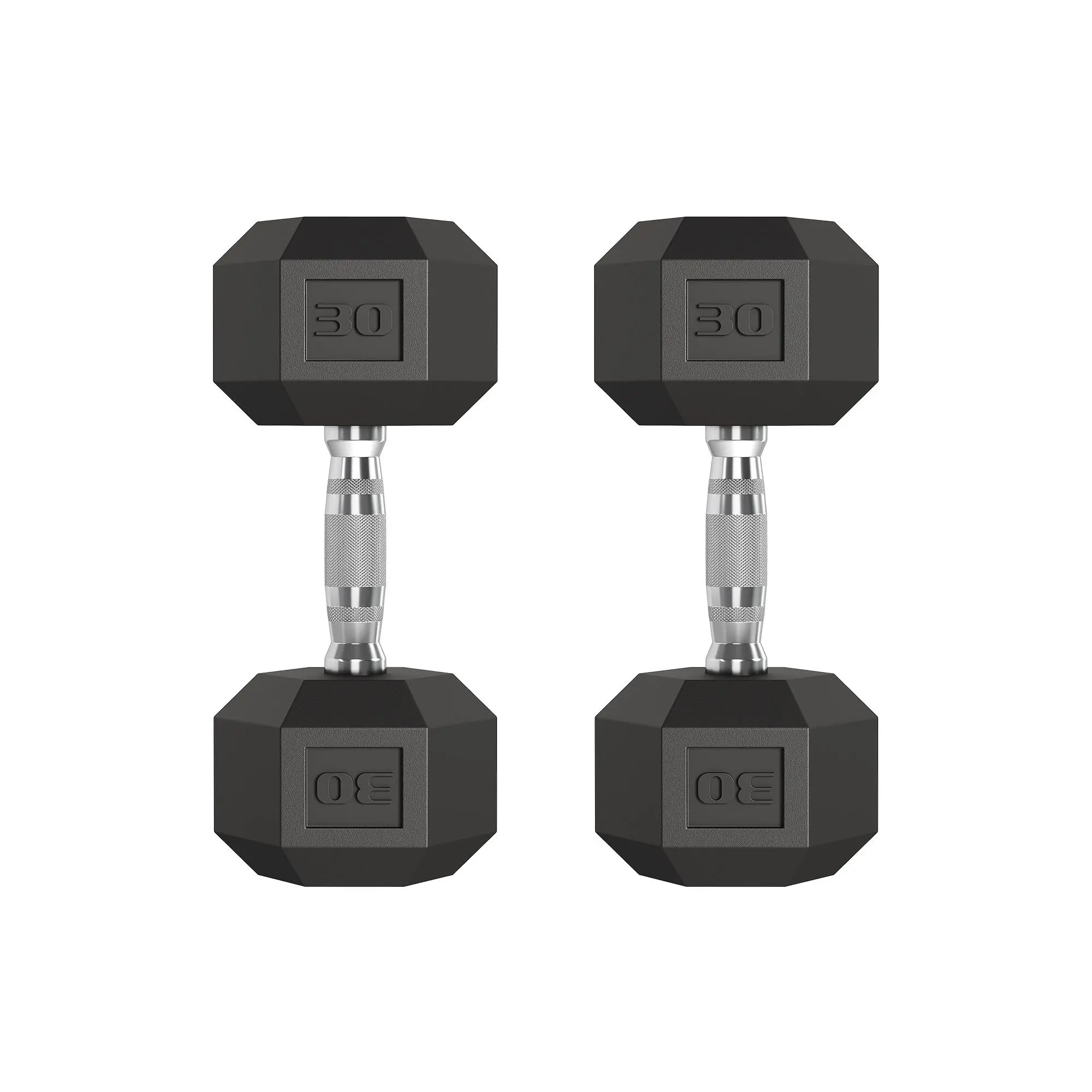 2-Piece 30LB Hex Dumbbells - Cast Iron Core, Rubber Coated, Anti-Roll, Non-Slip Textured Handles - Fit at Home, Full Body Workout, Resistance Training, Arm Strength Training, Bodybuilding Weight Lifting - Hand Weights for Men & Women