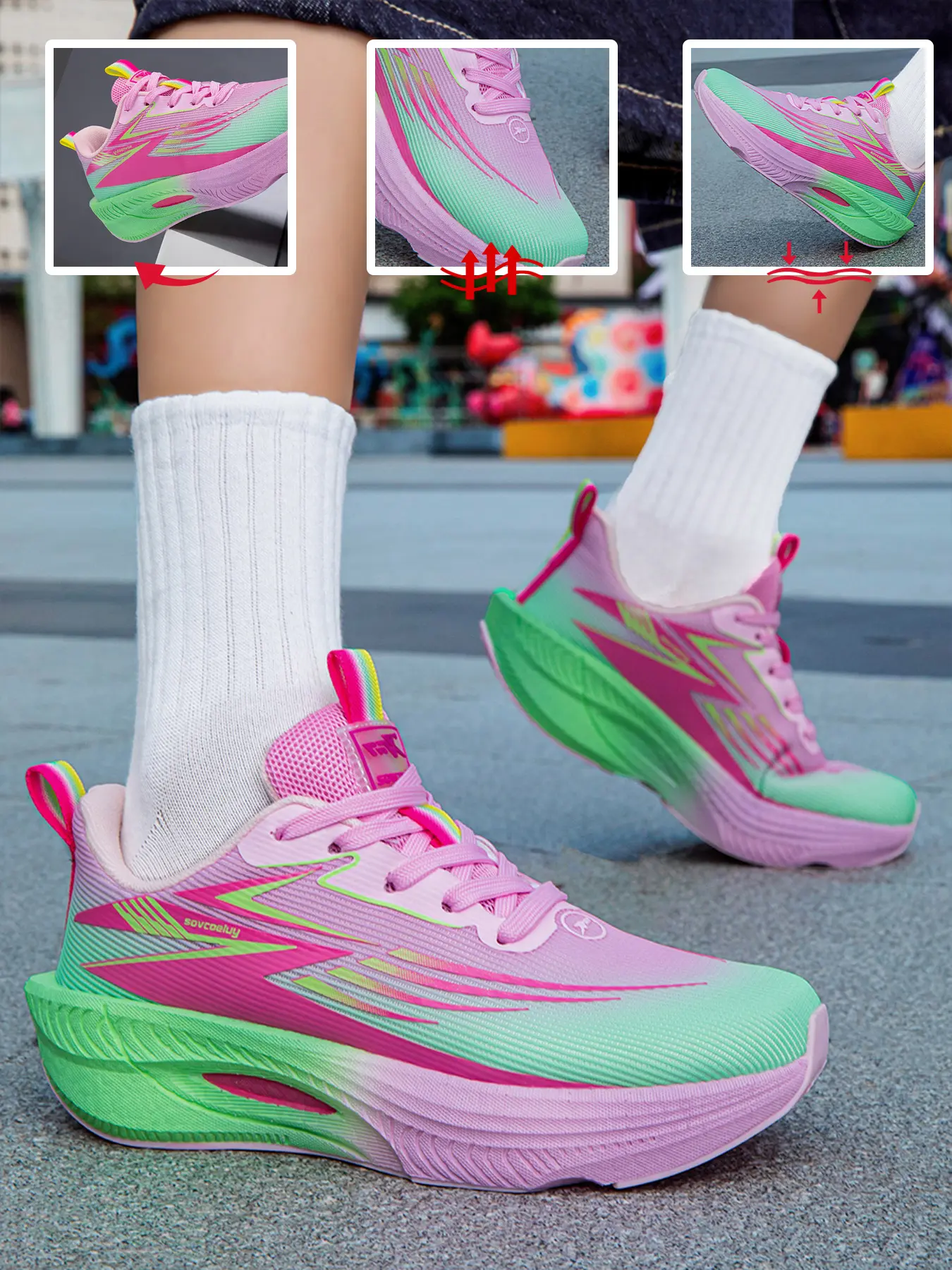 New Couple Casual Sporty Running Shoes, Summer Breathable Lightweight Fitness Workout Sneakers, Thick Cushioned Sole, Eu36-Eu45 All Sizes