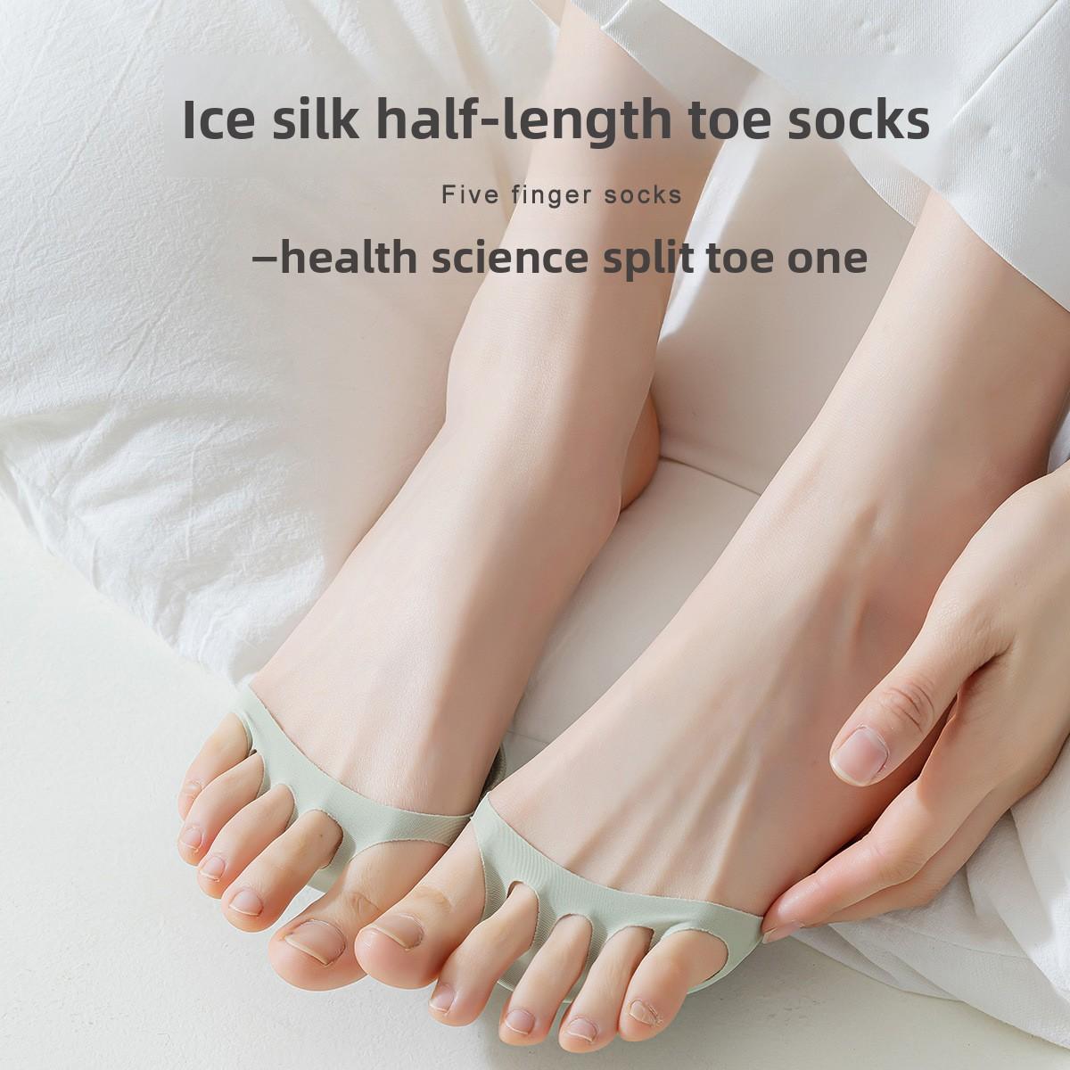 Five-finger suspenders, women's half-foot boat socks cover, thin pure cotton bottom front pad, invisible split-toe high heels, sweat-absorbing and non-slip.