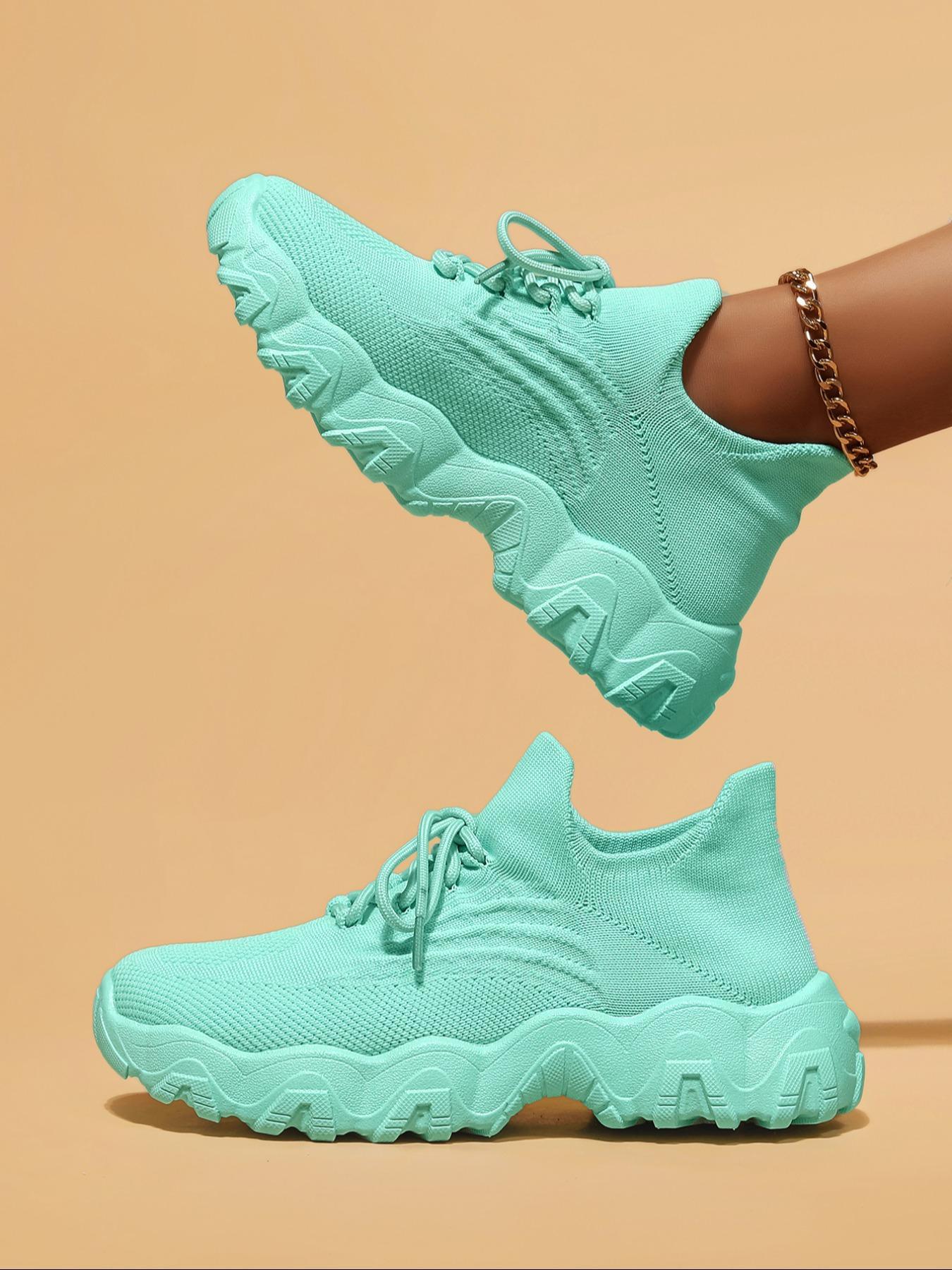 Women's Fashionable Lace Up Low Top Sneakers, Casual Comfortable Breathable Sports Running Shoes, All-match Basic Shoes for Daily Wear, Athletic Running Shoes, Knitted Running Shoes