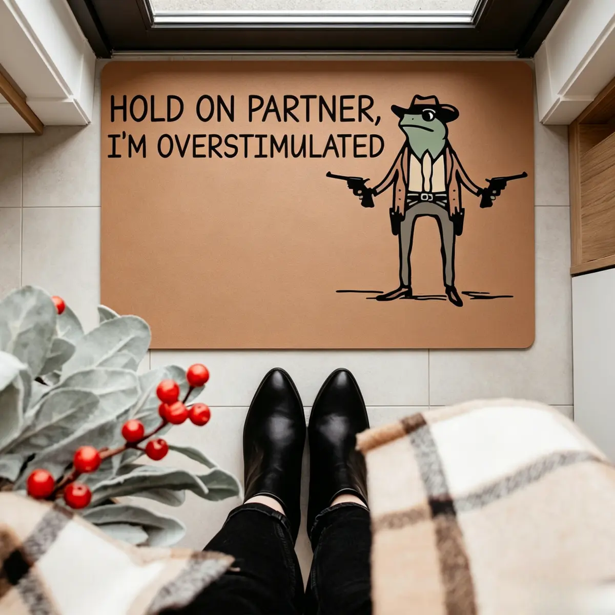 Funny Cowboy Frog Diatomite Doormat - Anti-Slip Traction, Bold Graphic Design, Absorbent, Quick Dry, Durable, Fade Resistant, Diatom Mud 16x24in(40x60cm), Large(24"x35")/Medium(20"x32"), Indoor Western Farmhouse Front Door Rug, New Home Housewarming Gift,