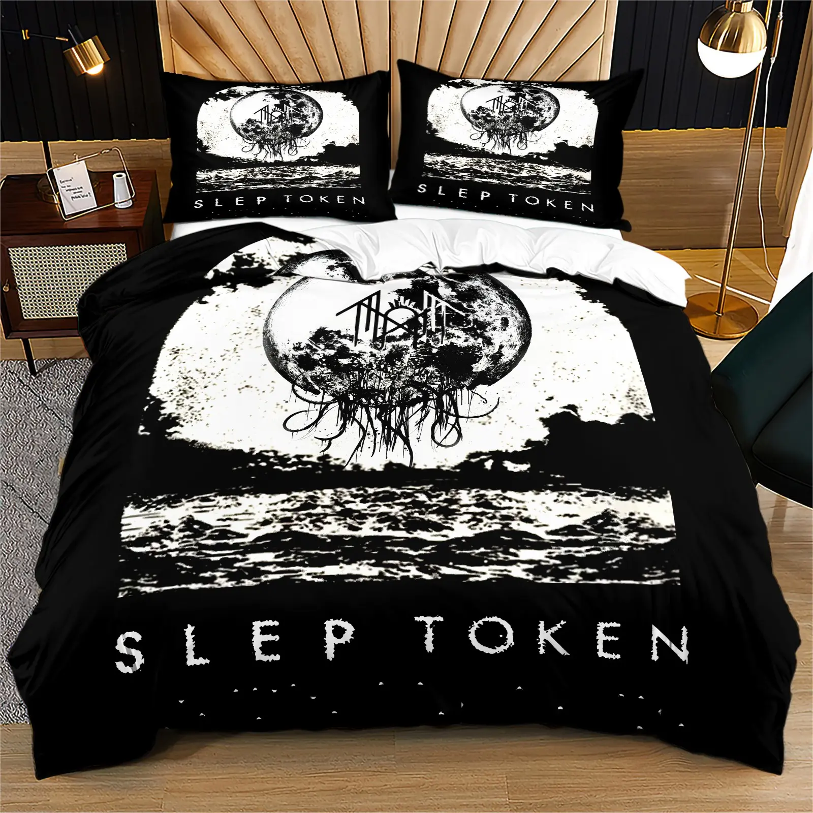 Black White Distressed Moon Jellyfish Gothic Duvet Cover Set, Vintage Bedding Set, Soft Bedding Sets, Soft Microfiber, HD Fade-Resistant Digital Print, Hidden Zipper & Corner Ties, Machine Washable, Includes 1/2 Pillowcases, Gothic Bedroom Decor