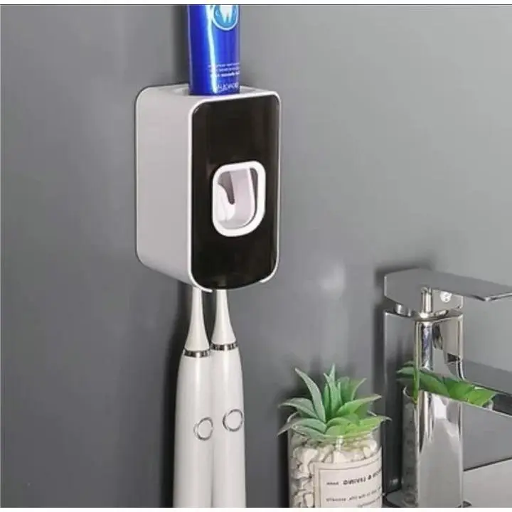 2 Slot Plastic Toothbrush Holder and Toothpaste Dispenser Wall Mounted, Automatic Toothpaste Squeezer, 2 in 1 Tooth Brush Toothpaste Organizer for Shower