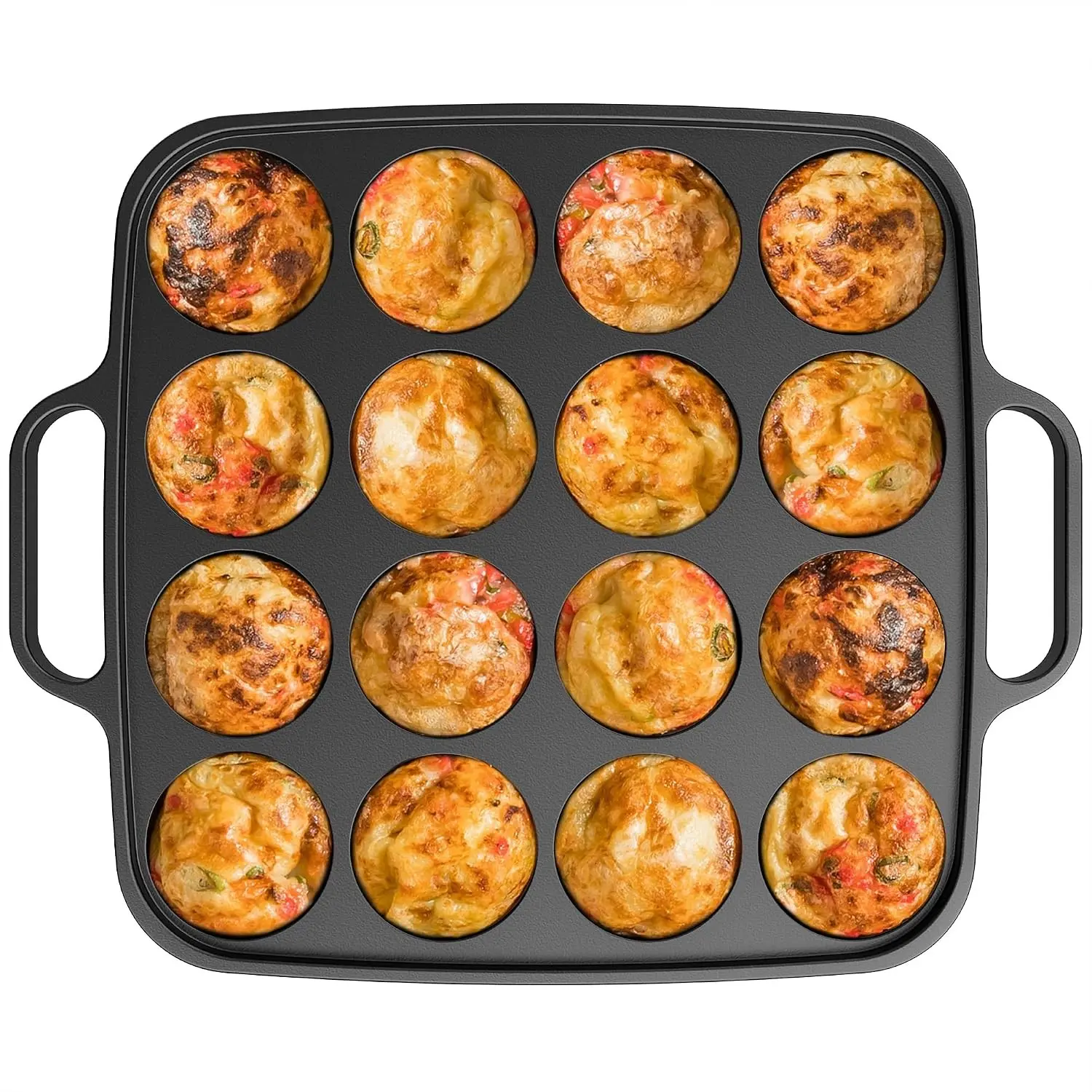 Otafuku Takoyaki Plate, Cast Iron Japanese Grill (16 Holes) | For Cooking Takoyaki Balls - Silicon Coated Pan