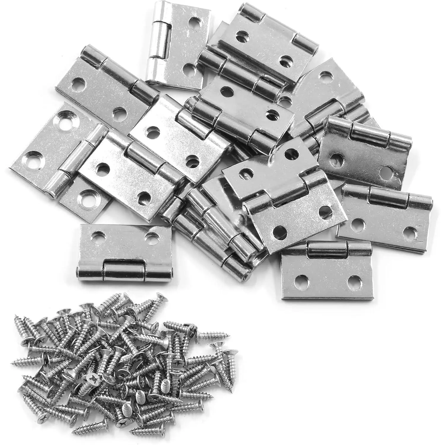 20-Count Square 304 SS Foldable Screw-Type Hinges with Anti-Rust Core, 1 in (25x28x1.2 mm) Silent Close, Heavy-Duty Corrosion Resistant Hardware Hinges for Cabinets & Boxes, Screws Included, Corrosion Resistant Hinges
