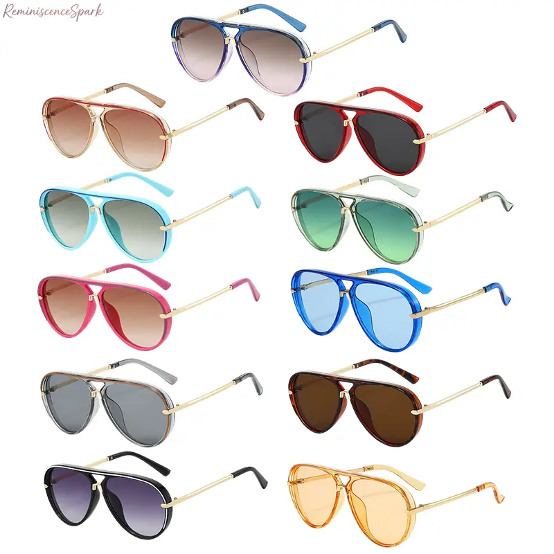 Retro Aviator Shape Sunglasses 11-Pair Pack for Men & Women, Trendy Frames with Gradient Tinted Lenses, Lightweight Outdoor Sports Eyewear for Driving & Daily Outfits, Trendy Frames Sunglasses, Metal Frame