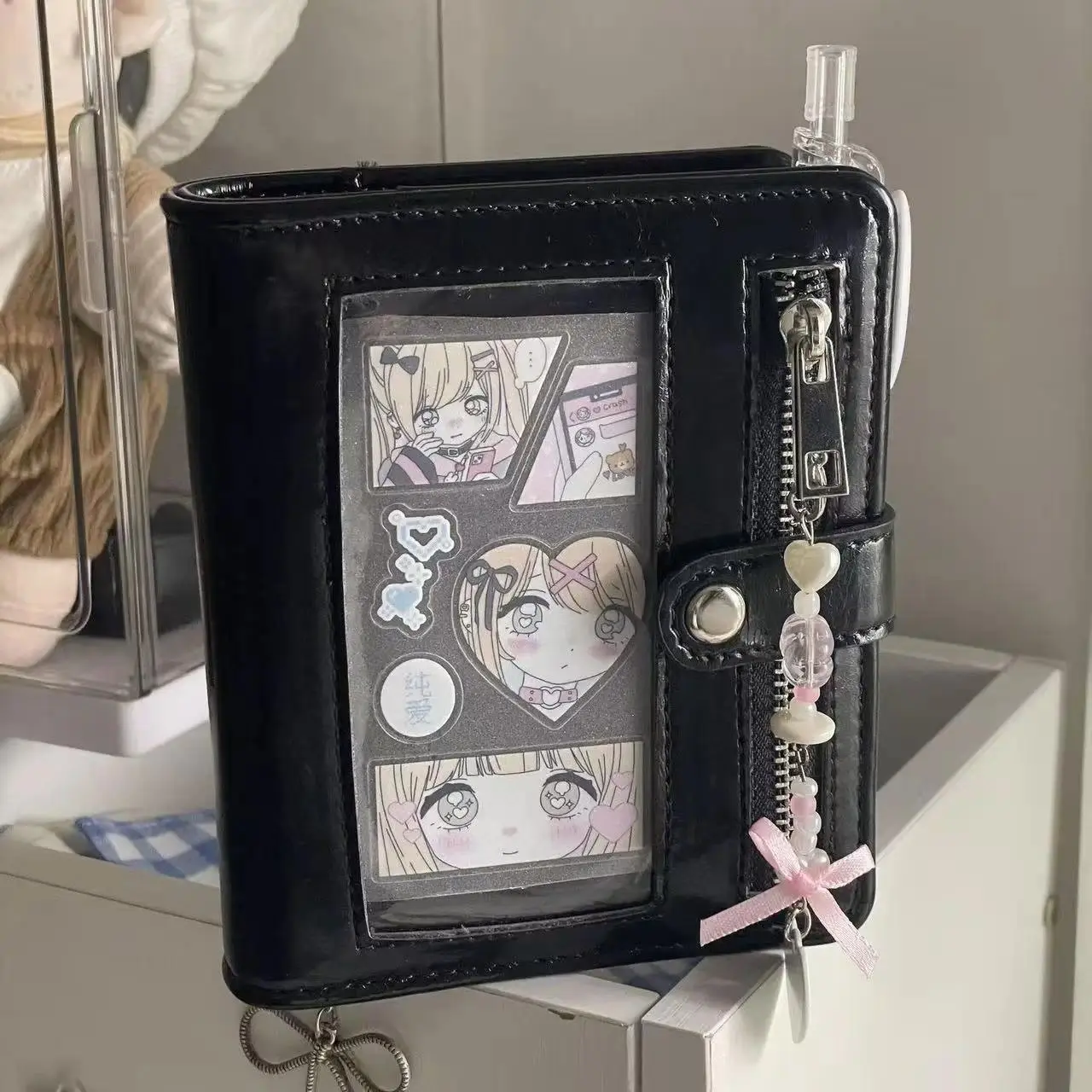 Japanese Retro PU Leather M5 Loose Leaf Binder Notebook - Detachable Cover, Portable Daily Planner, Black with Inner Window, Creative Home Decor Cute Gift for Home Supplies