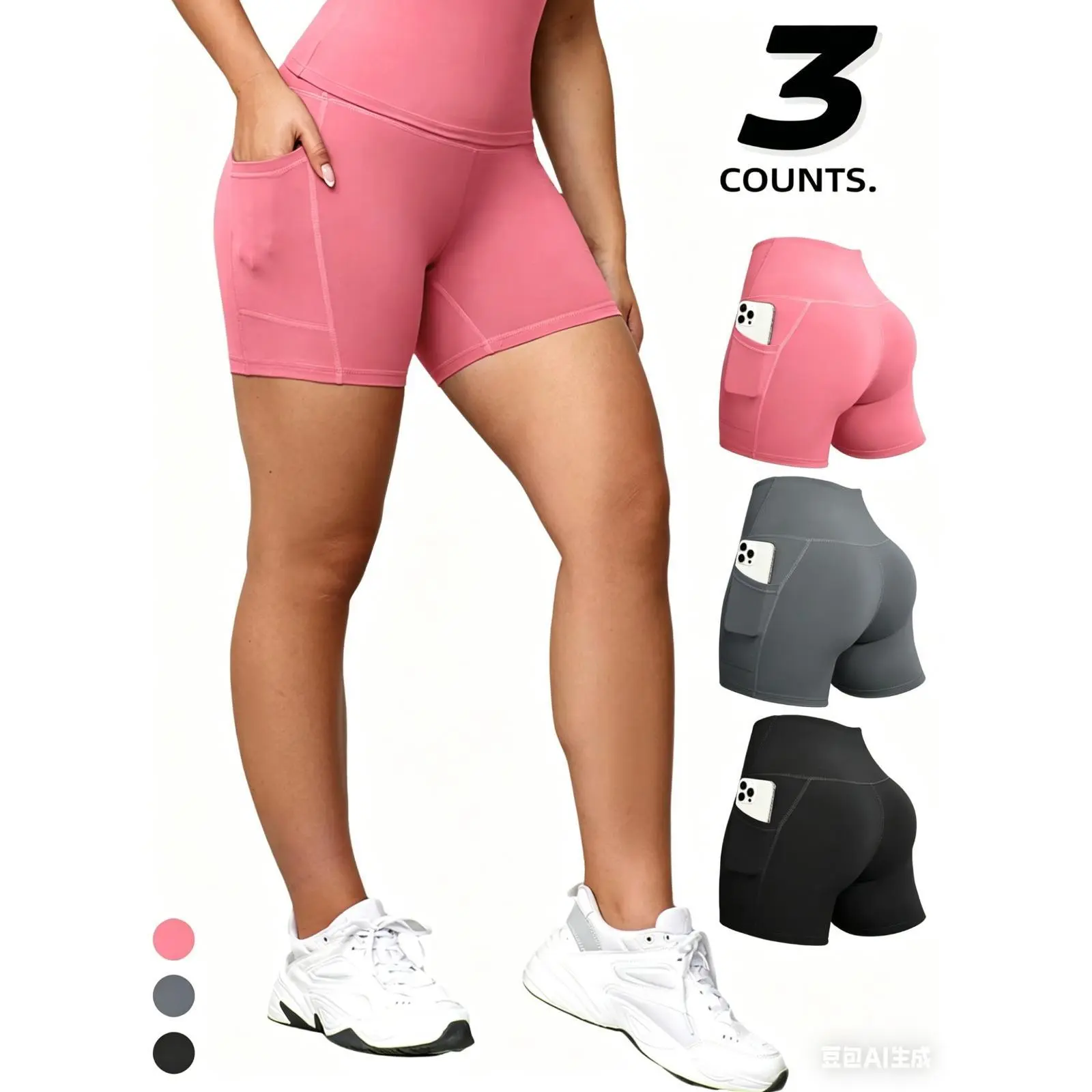 1/3pcs Women Fitness Sexy Short With Pocketed Yoga  Shorts Hip LiftTight Sports Shorts Quick Drying Cycling Workout Gym