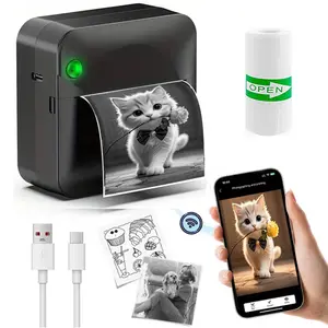 Portable Mini Printer, Thermal Inkless Label Printer Sticker Maker, Includes 1 Roll Paper, Compatible with iOS and Android, Ideal for Text, Notes, Photos, DIY, Thermal Pocket Printer