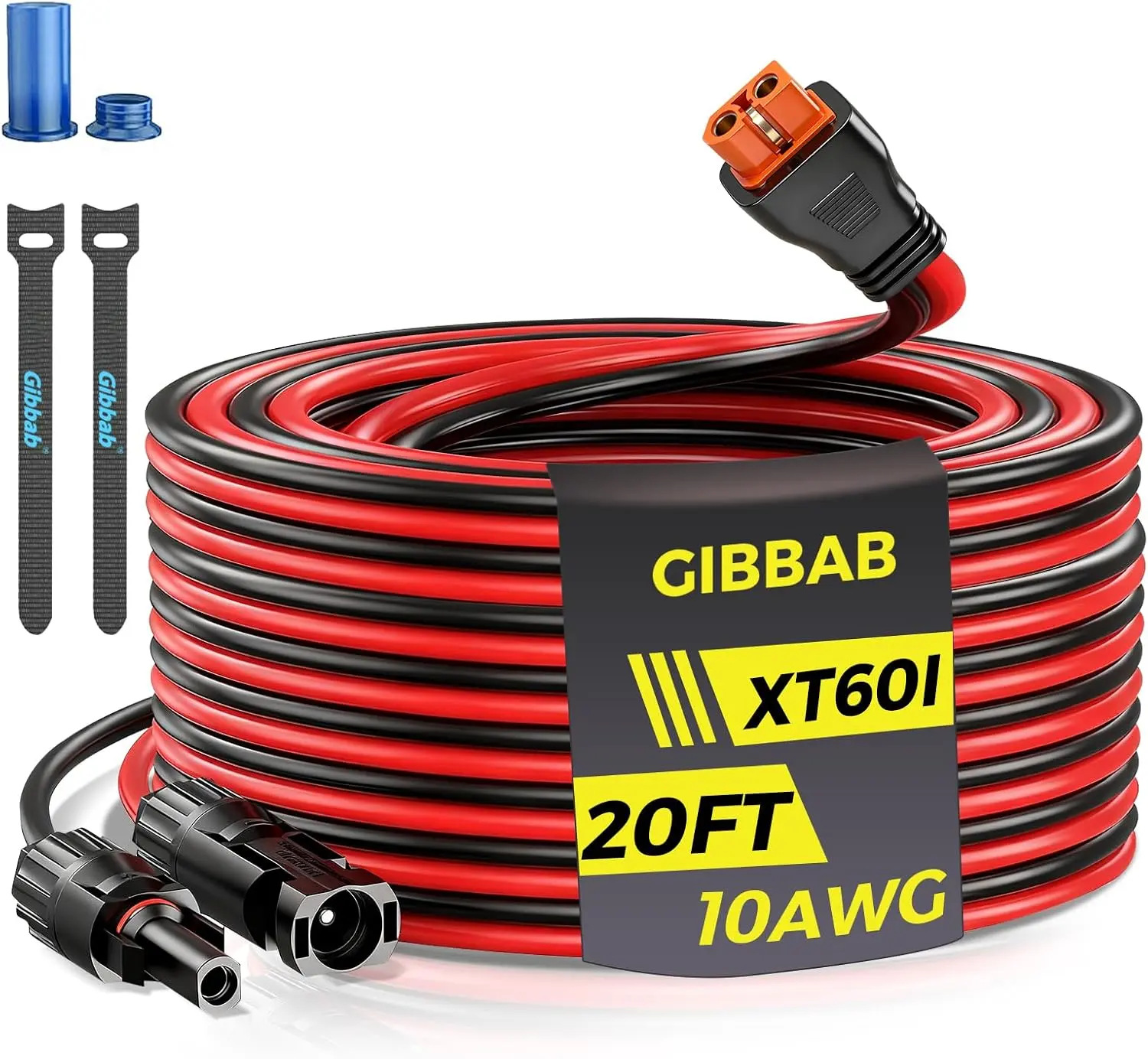 IP68 Water Resistant 10AWG to XT60i-F Copper Extension Cable, Install-Friendly Parallel Panel Connector, Includes Caps/Wire Ties, Multiple Lengths (3/6/10/16/20/25FT) for LiFePO4 Battery RV Station, Both Indoor/Outdoor Charging Cable