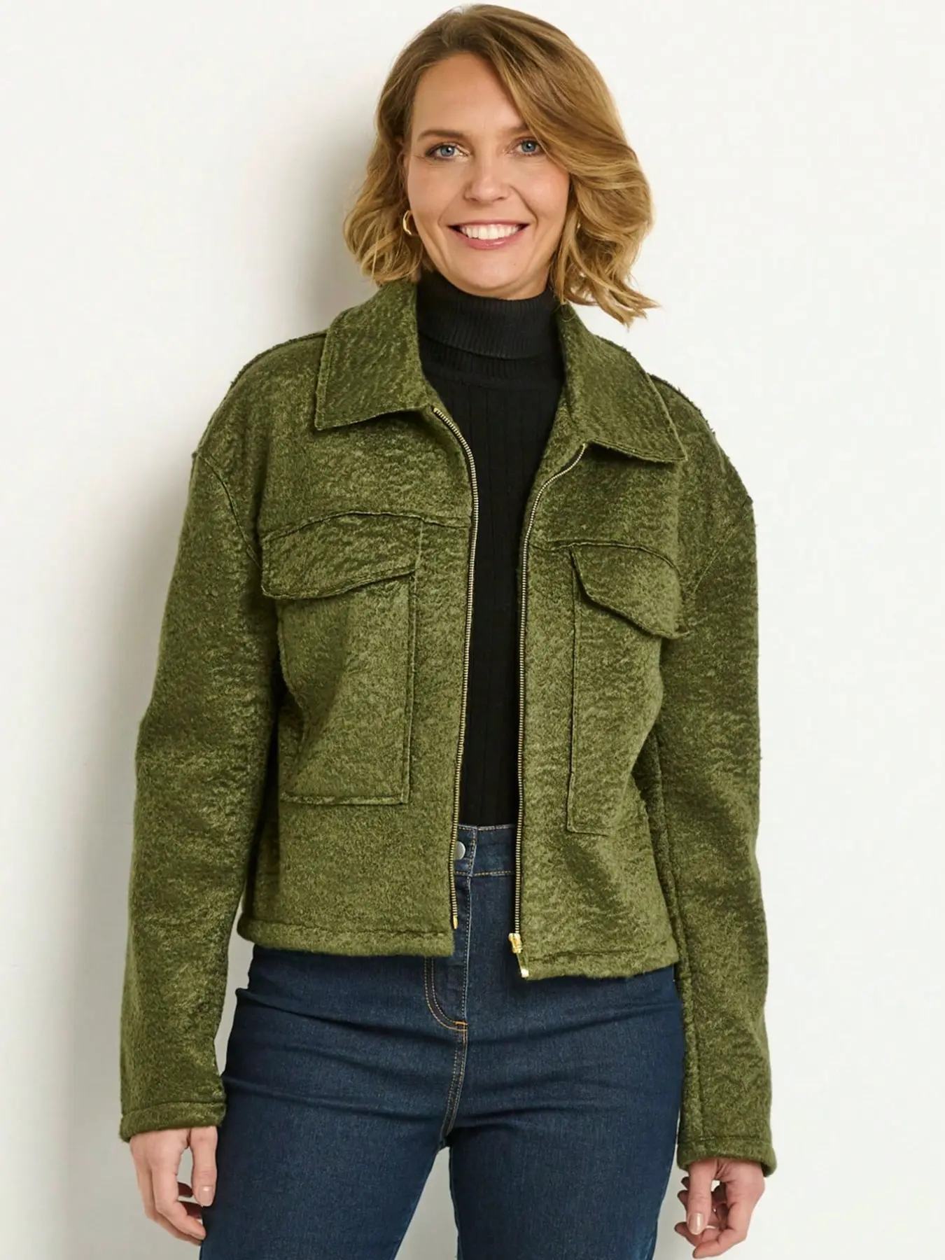 Women's Spring & Fall Simple Commuter Solid Color Short Jacket, Collared Drop Shoulder Loose Long Sleeve Casual Daily Outerwear