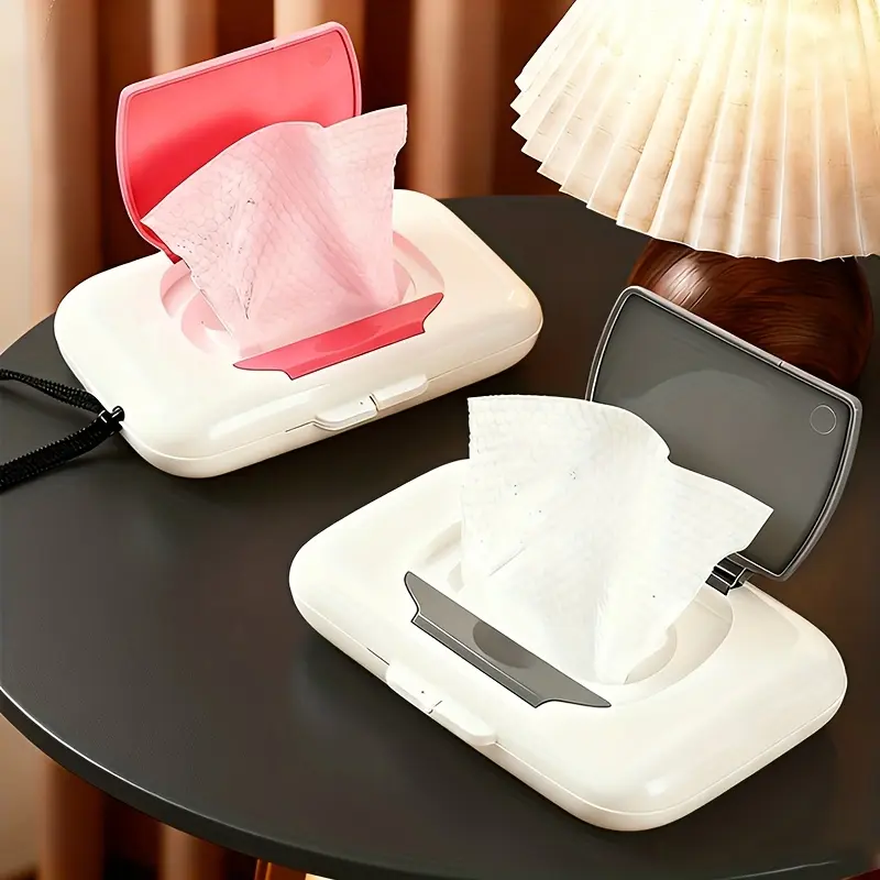 2Pcs Random Color Hanging Travel Tissue Box, Bathroom Necessities, Odorless Compact Plastic Dispenser with Drawstring & Adhesive, Reusable Portable Storage Box for Wet Wipes & Paper Tissues