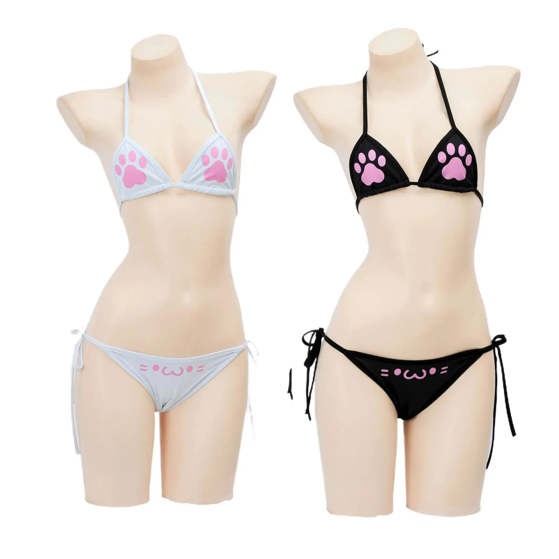Japanese Anime Kawaii Cat Paw Micro Bikini Set Women Girl Bandage Backless Mini Swimsuit Underwear Lingerie Bathing SuitBeach photography