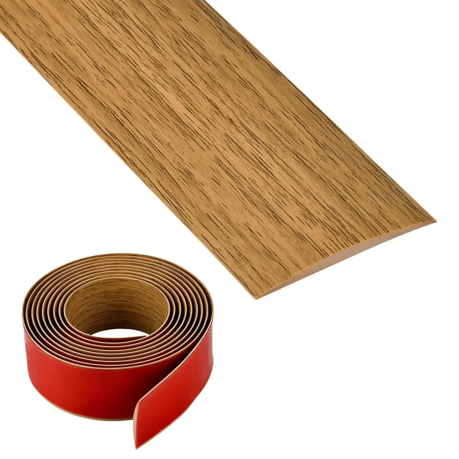 Self Adhesive Vinyl Floor Transition Strip - 2" Wide PVC Laminate Threshold Flat Divider, Flooring Trim for Home Use Gaps, Doorways, 3.28Ft Light Brown Wood Grain