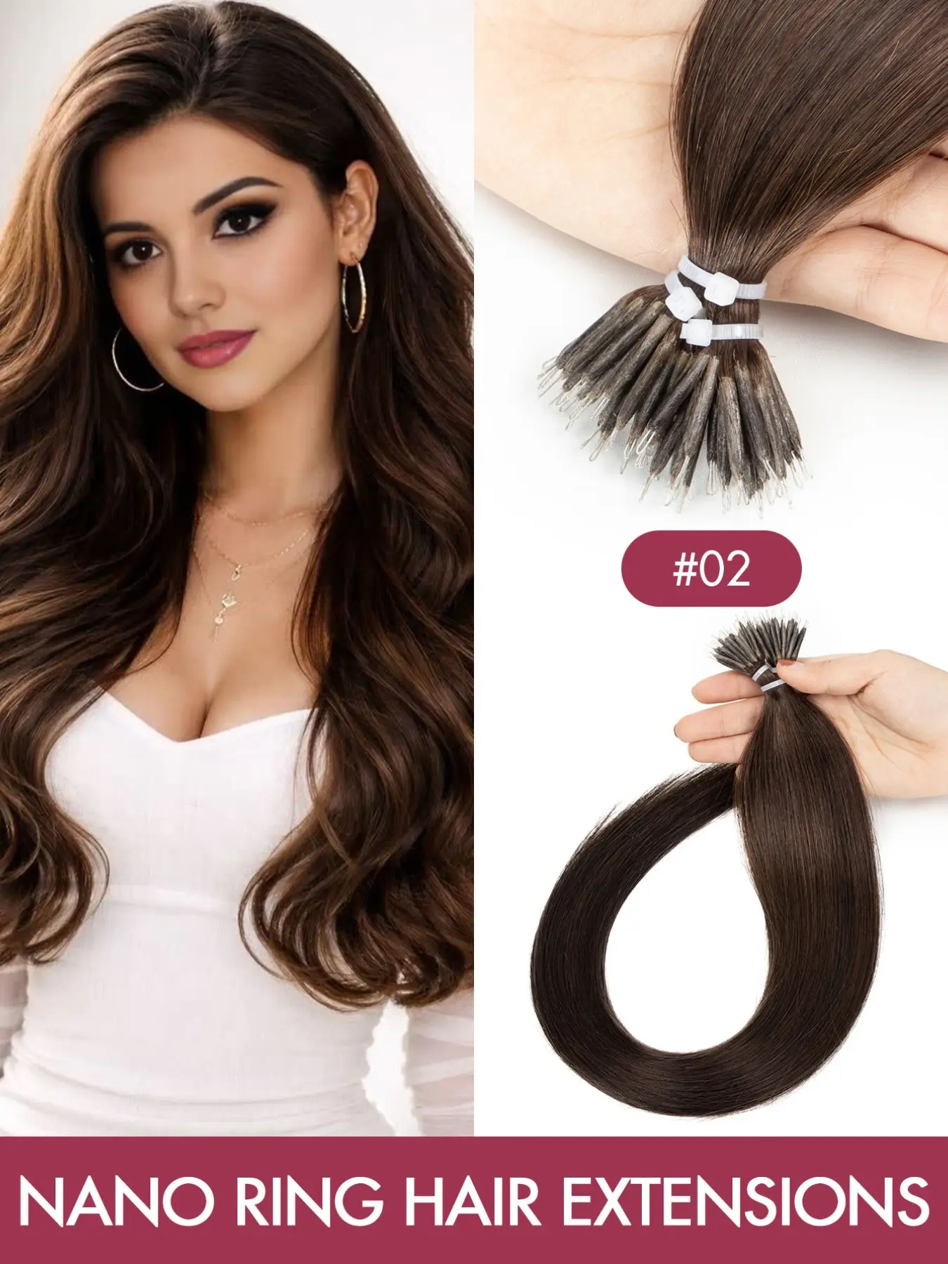 Natural Black Nano Ring Tip Human Hair Extensions Straight 12-22 Inch Invisible Nano Bead Hair Extensions Real Human Hair Silky Easy Install for Women Daily Party Wedding Use