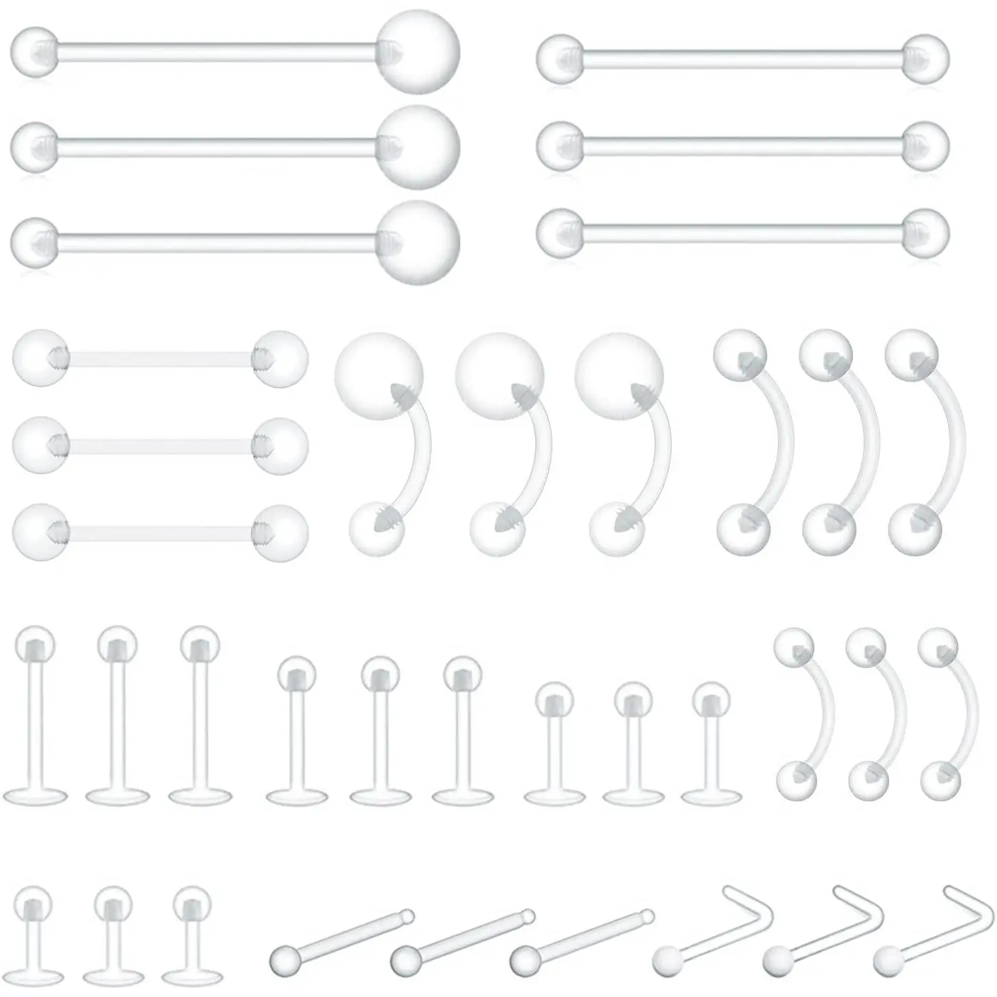 36 count Clear  Retainers Bioflex Plastic  for Nipple Tongue Nose Septum Eyebrow  Earrings Tragus Helix Cartilage Industrial Lip Labret Rings Studs For  Mri