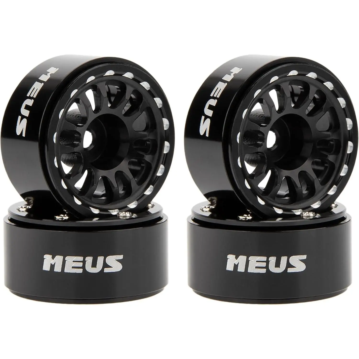 0.7 Beadlock Wheels Rims for 1/30 1/32 RC Crawler Upgrades (Type C, Black)