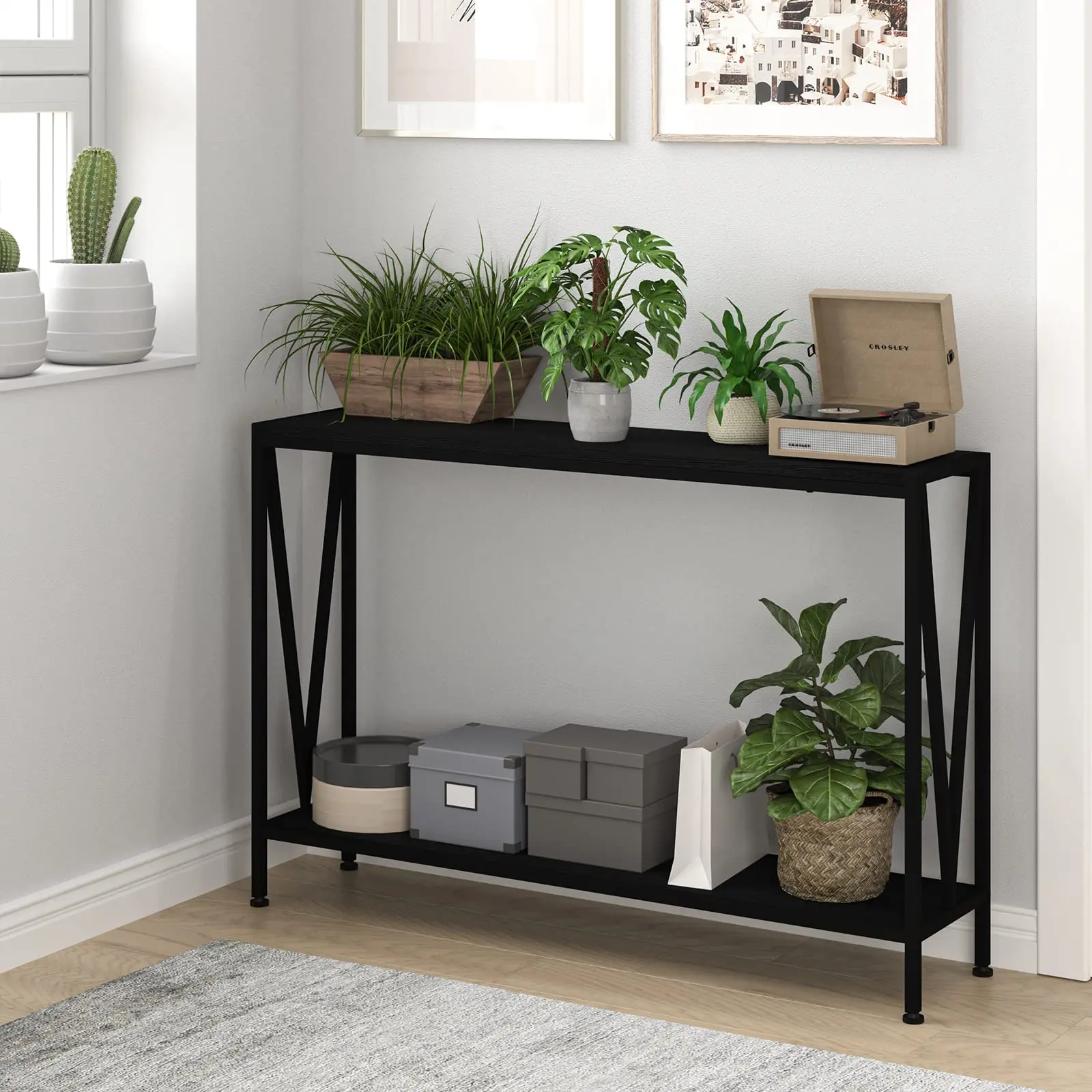 GARVEEBCT001 Console Table, 47.2 inches wide, with a sleek grey finish; perfect for modern interiors, offering style, sturdy design, and versatile use in living rooms, hallways, or offices