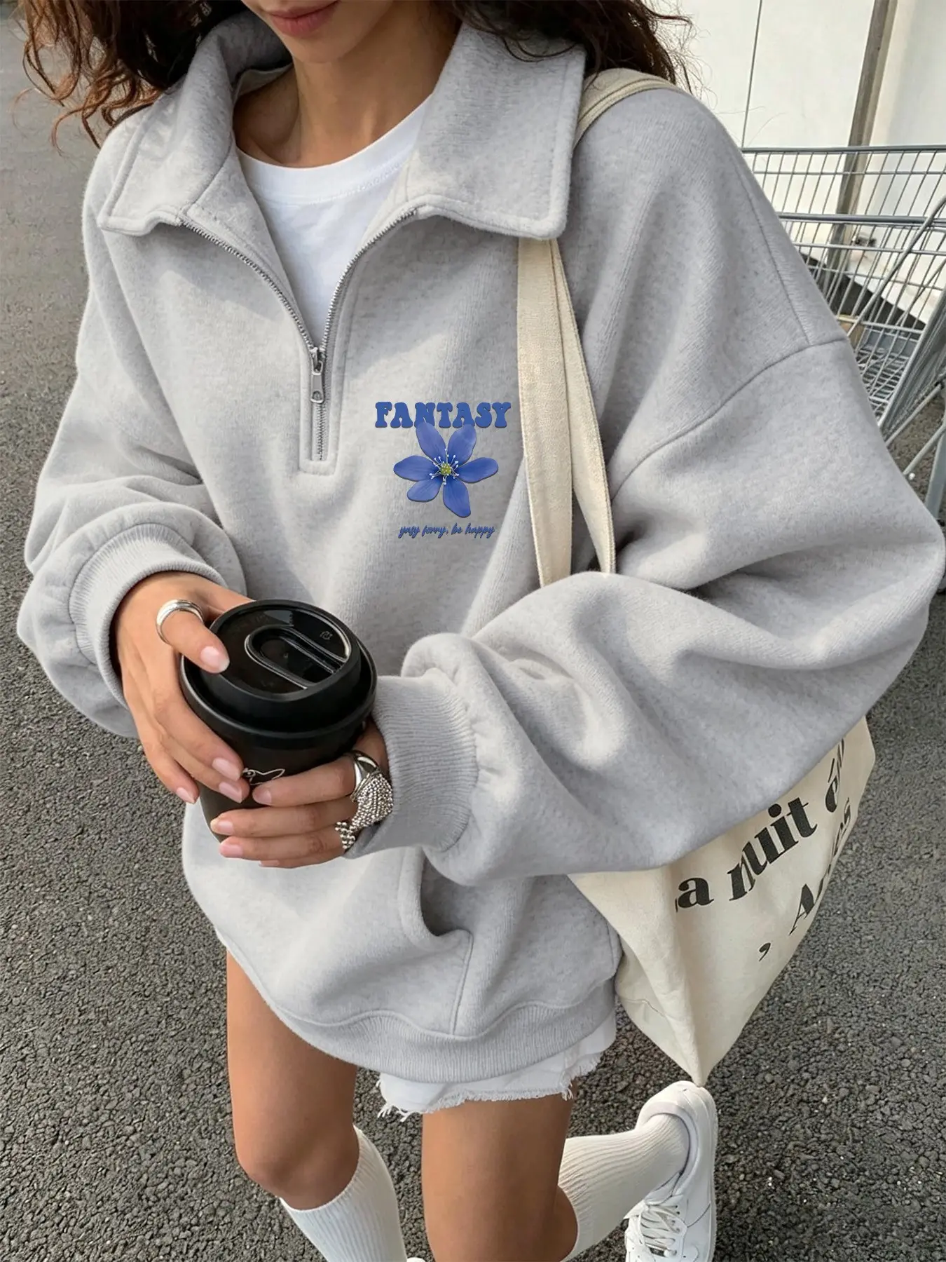 Girls' Fall Winter Half-Zip Long Sleeve Fleece Lined Loose Fit High Neck Sweatshirt, Unisex Casual Fashion Jacket, Comfortable Travel Wear