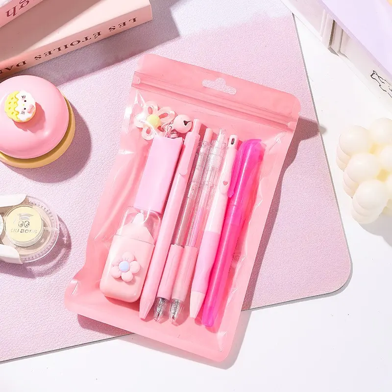 Macaron Color Stationery Set, 8-In-1 Writing Tool Series, Includes Highlighter, 2 Retractable Pens, Mechanical Pencil, Gel Pen, Eraser And Charm, School Supplies Gift Set For Students, Office, Journaling And Stationery Enthusiasts