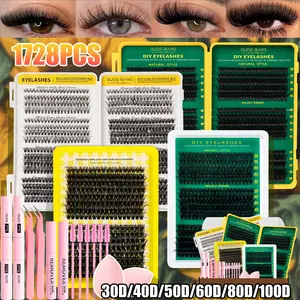 High-capacity false eyelashes, packaged in a gift box, featuring a variety of styles with a mix of 8-16mm lengths. Includes false eyelashes, 2 sets of dual-head adhesive, 2 removers, 2 tweezers, 6 brush applicators, and 2 beauty sponges.