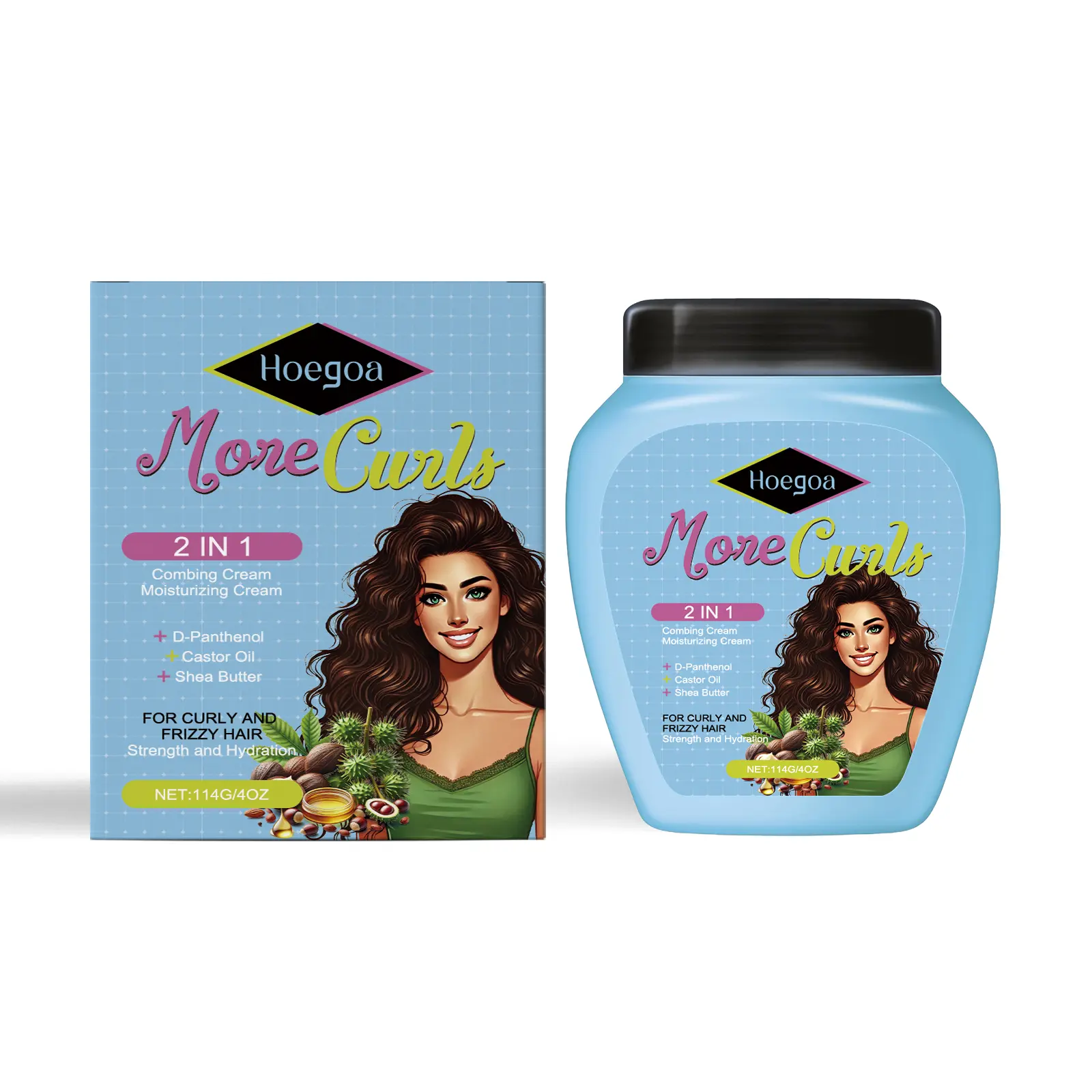 Hoegoa Mais Cachos Hair Type 3ABC - Eliminate Anti Frizz, 114g For Curly Hair -2 in 1 Conditioning Treatment Cream and Cream To Comb 100%