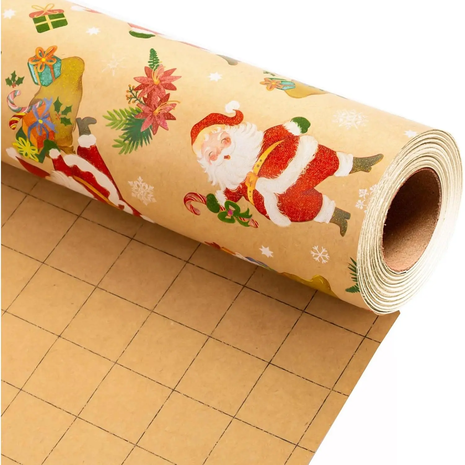 Christmas Wrapping Paper Brown- Mini Roll - 17 In X 32.8 Ft (46.5 sqft.ttl.) -  Wrap with Santa Claus  of  Giving for Christmas, Party, Holiday Celebration