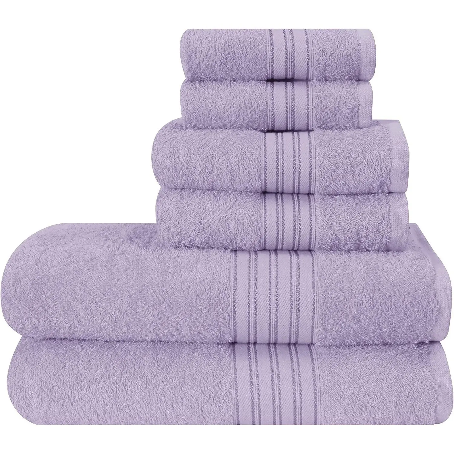 6 Pack Cotton Towel Set, Contains 2 Bath Towels 28x55 inch, 2 Hand Towels 16x24 inch & 2 Wash Cloths 12x12 inch, Ultra Soft Compact Lightweight Ideal for Everyday Use - Purple