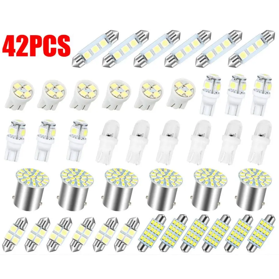 42PCS 6500K Car Interior LED Light Bulbs Kit, White, Map/Dome/Door/Trunk/License Plate Lights, Compatible with Most Vehicles (USA)