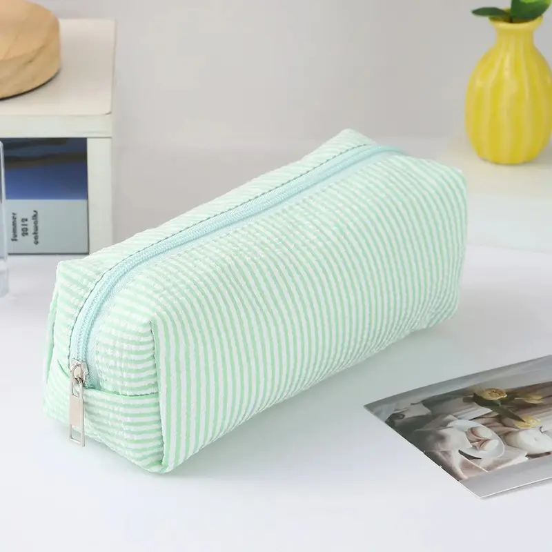 1PC Macaron Stripe Pencil Case, Fresh and Simple, Zippered, Large Capacity, Portable Student Campus Office Correction Stationery Storage Bag