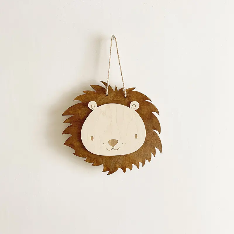 Ins Nordic Woven Macrame Lion Head Wall Hanging Decor, Cute Cartoon Animal Raffia Head Ornament, Kids Room Nursery Wall Tapestry, Kindergarten Aesthetic Playground Photo Props