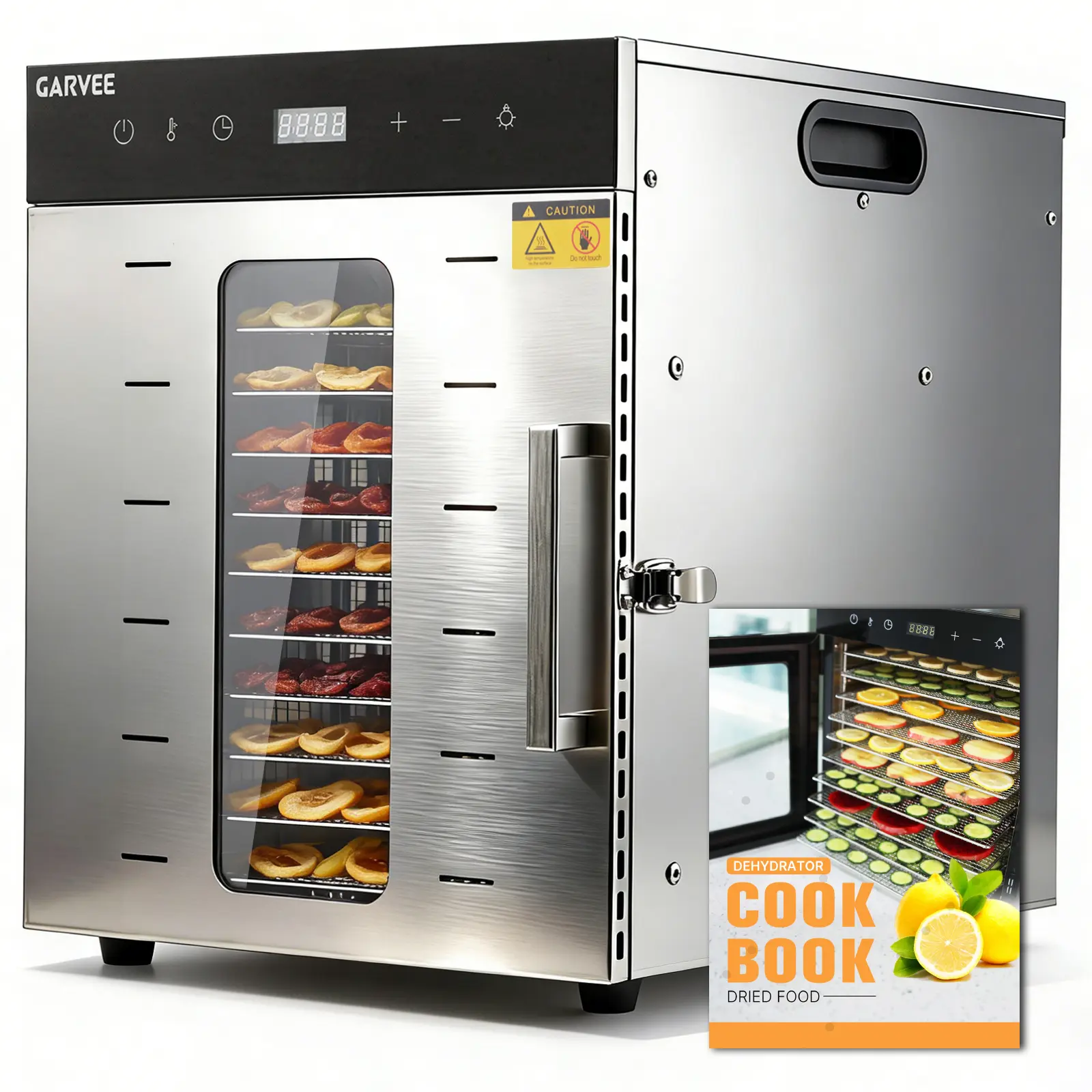 Garvee  Commercial-Grade Stainless Steel Food Dehydrator - 10 Trays, 800W Power, Adjustable Temperature & Timer, BPA-Free, Large Cap, Home Use, Jerky/Fruits/Herbs Dryer, Recipe Book Included, 110V, Silver