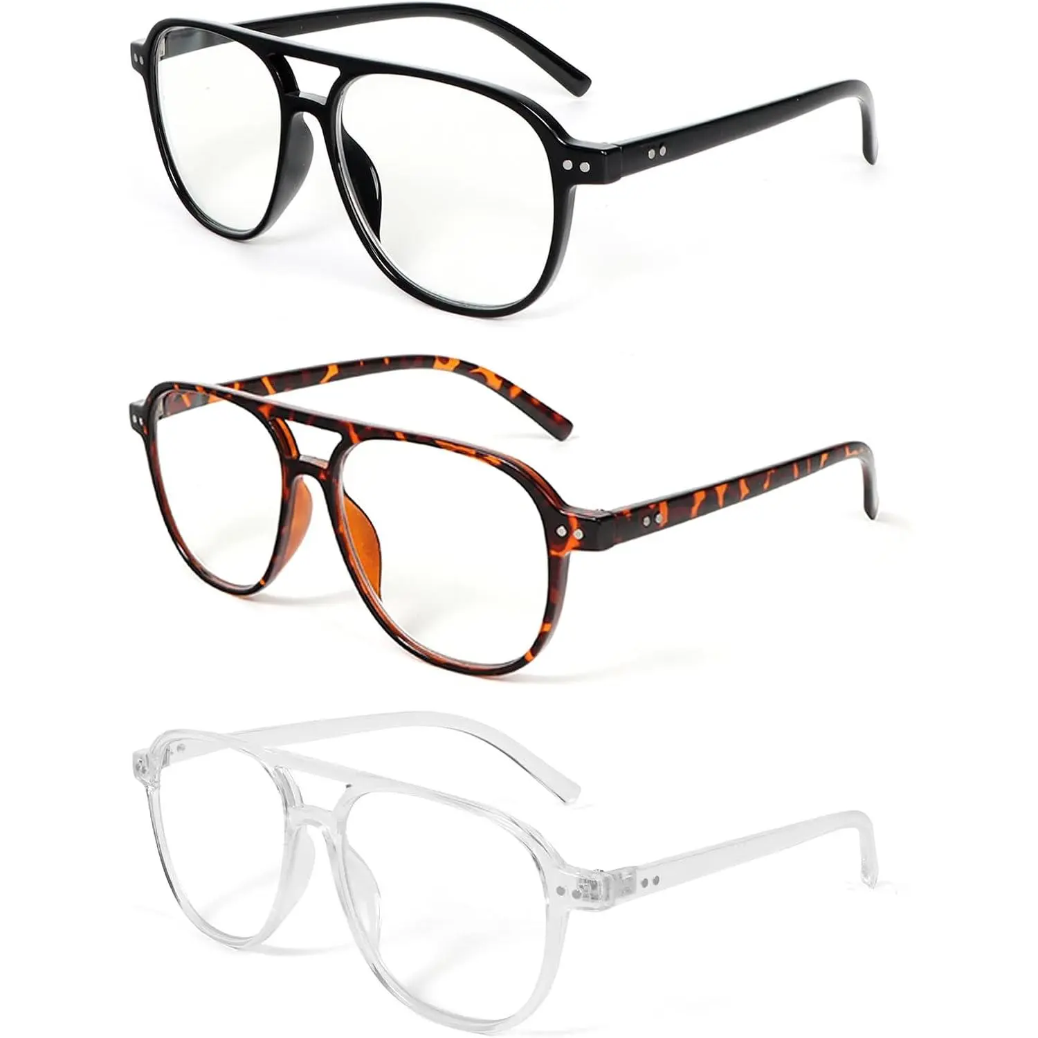 3 Pack  Aviator Reading Glasses for Women Men Stylish Double Bridge  Style Blue Light Blocking Readers