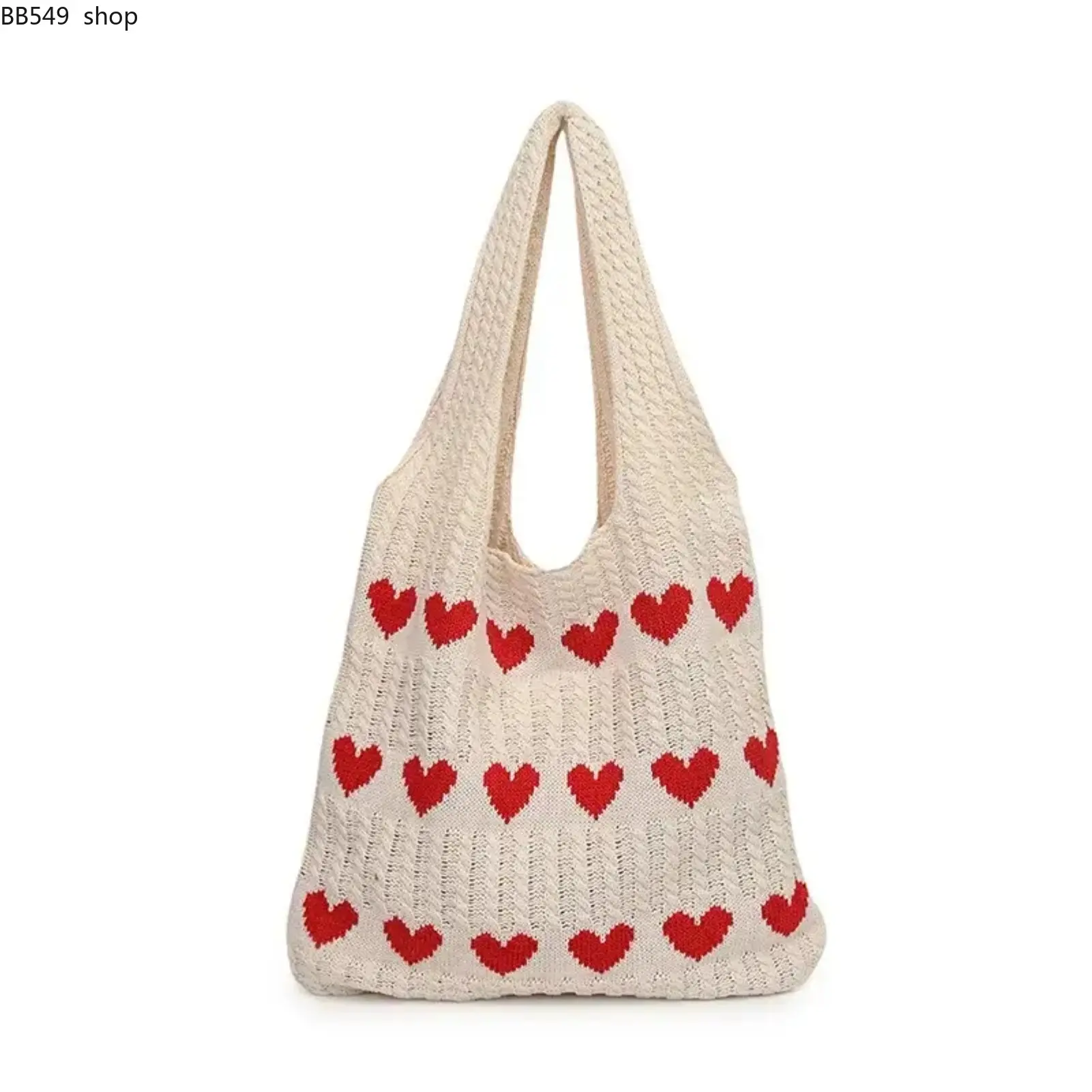Multi-Functional Nylon Textured Unisex Commuter Tote Bag, Crochet Heart Knitted Bag for Gym & Outdoor Use, Stylish Tote Bags, Fashionable Shopping Bag