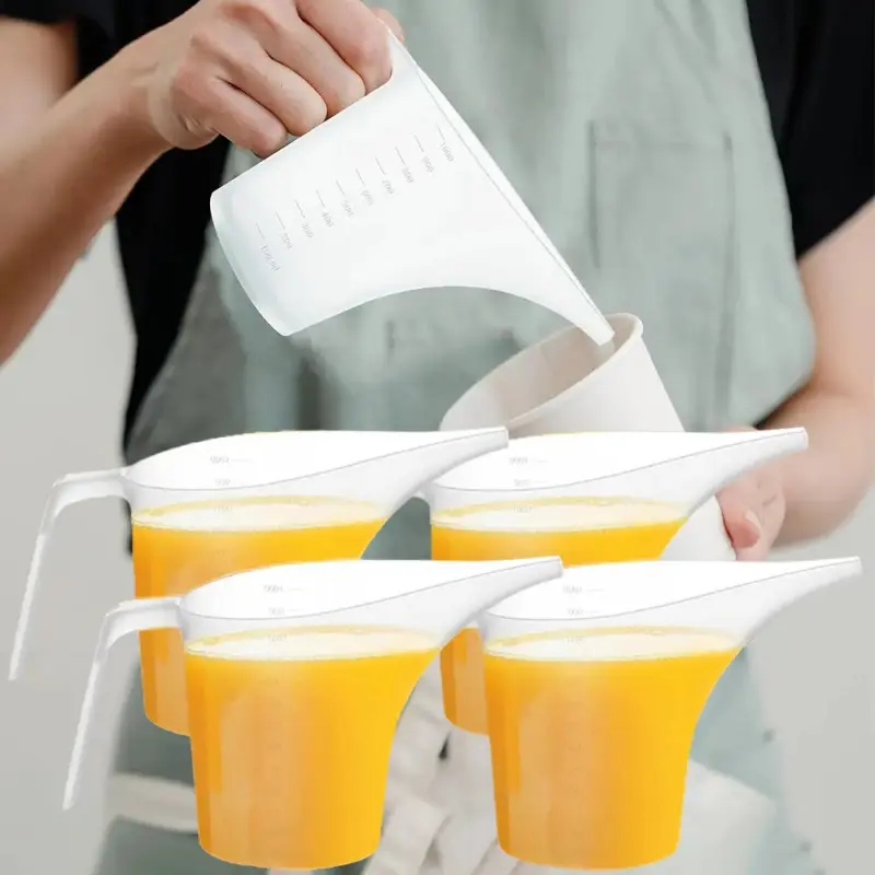 4-Pack 32oz/1000ml Large Capacity Plastic Funnel Jug Measuring Cup, Kitchen Gadget with Long Spout for Easy Pouring of Dry/Liquid Ingredients, Ideal for Candle Making, Baking, Funnel Shape-L
