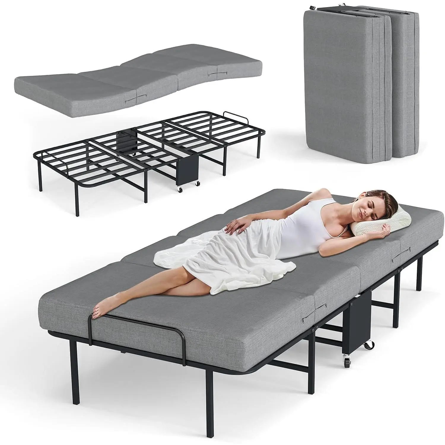 Folding Bed, 75" x 38" Roll Away Bed for Adults,Foldable Bed