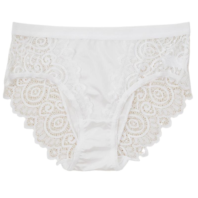 Lace underwear women's mid waist sexy European and American size patchwork see through lace triangle pants