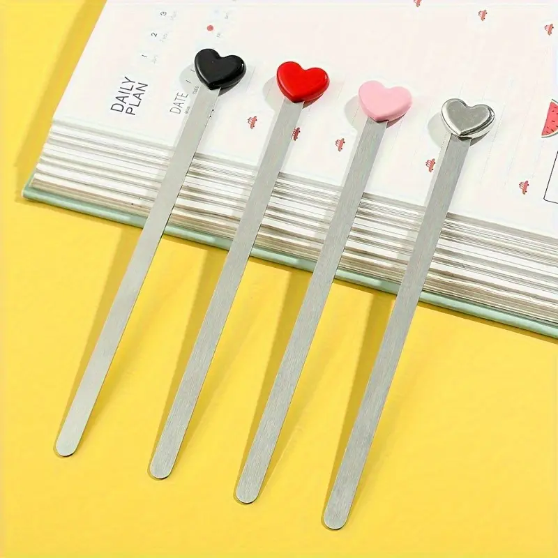 2pcs Metal Heart Bookmark Stainless Steel Bookmark Heart-shaped Bookmark, Peach Heart  Lacquer Bookmark