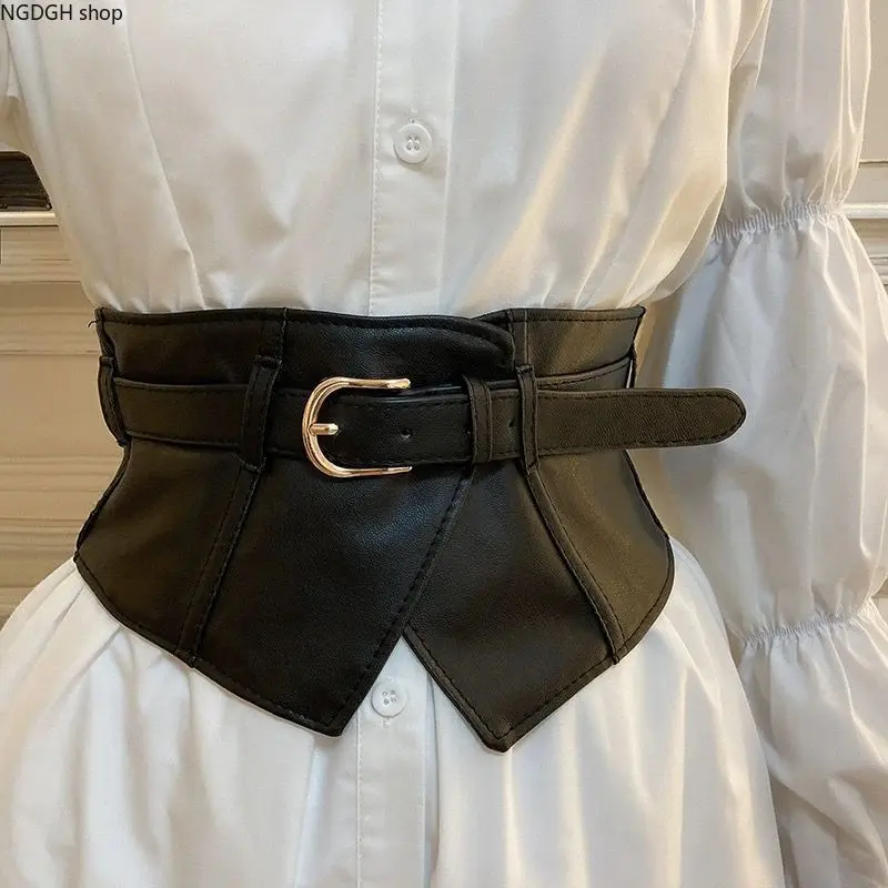 Women's Faux Leather Wide Adjustable Corset Belt - Vintage Irregular V-Hem Cinch Waist Accessory with Metal Pin Buckle for Dresses, Party & Daily Outfits, Irregular Hem