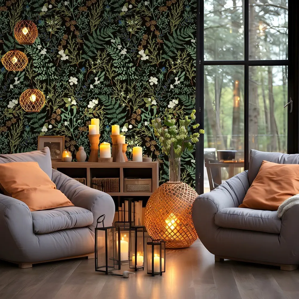 Self-Adhesive Wallpaper Roll, American Vintage Dense Leaves, Instantly Usable, Room Decor, Live Stream Background Wall