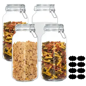 4-Pack Transparent Sealed Storage Jars, 78oz Square Glass Containers, Wide Mouth Glass Jars for Sugar, Tea, Cookies
