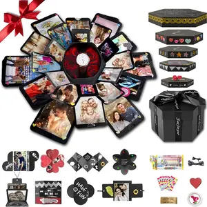 Explosion Box, DIY Explosion Gift Box Assembled Big Photo Box with 6 Faces for Birthday Gift, Mother's Day, Wedding or Valentine's Day (Black)