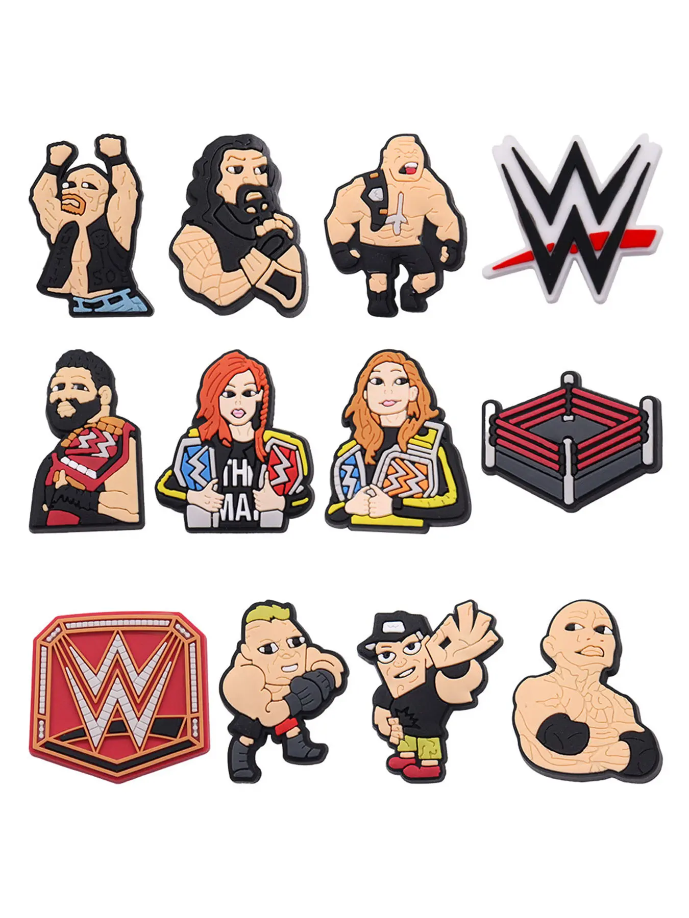 12pcs Cartoon WWE Wrestling Shoe Accessories, Champion Belt Wrestler Figure Decorations, Crocs Fashion Accessories, DIY Shoe Charms